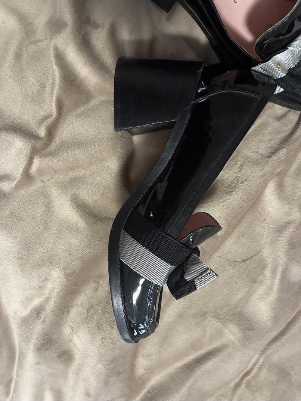 kate spade Black Patent Loafers with Striped Grosgrain Bow - Picture 2 of 3